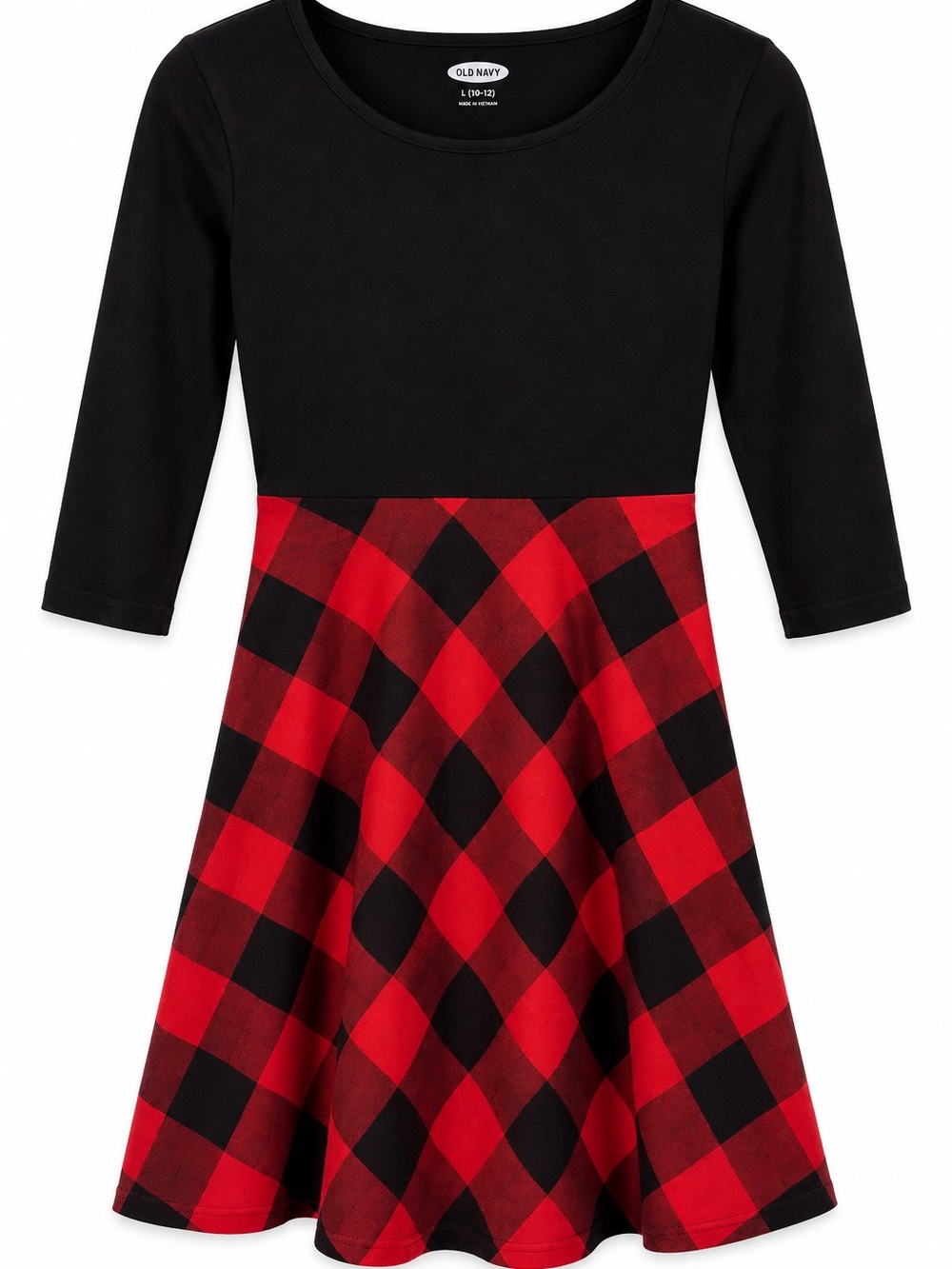 Old Navy Black Top with Red Buffalo Plaid Skater Dress